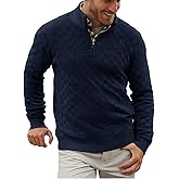 Runcati Mens Quarter Zip Pullover Sweater Casual Mock Neck Slim Fit Checkered Knitted Polo Sweaters