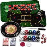 Jinihry Roulette and Blackjack Set with 2 Sets of Special tablecloths (70 * 35 inches), 2 Decks of Playing Cards, 10 Inch Roulette Wheel, Chip Rake, 200 Chips, Roulette Marker, 5 Dices.