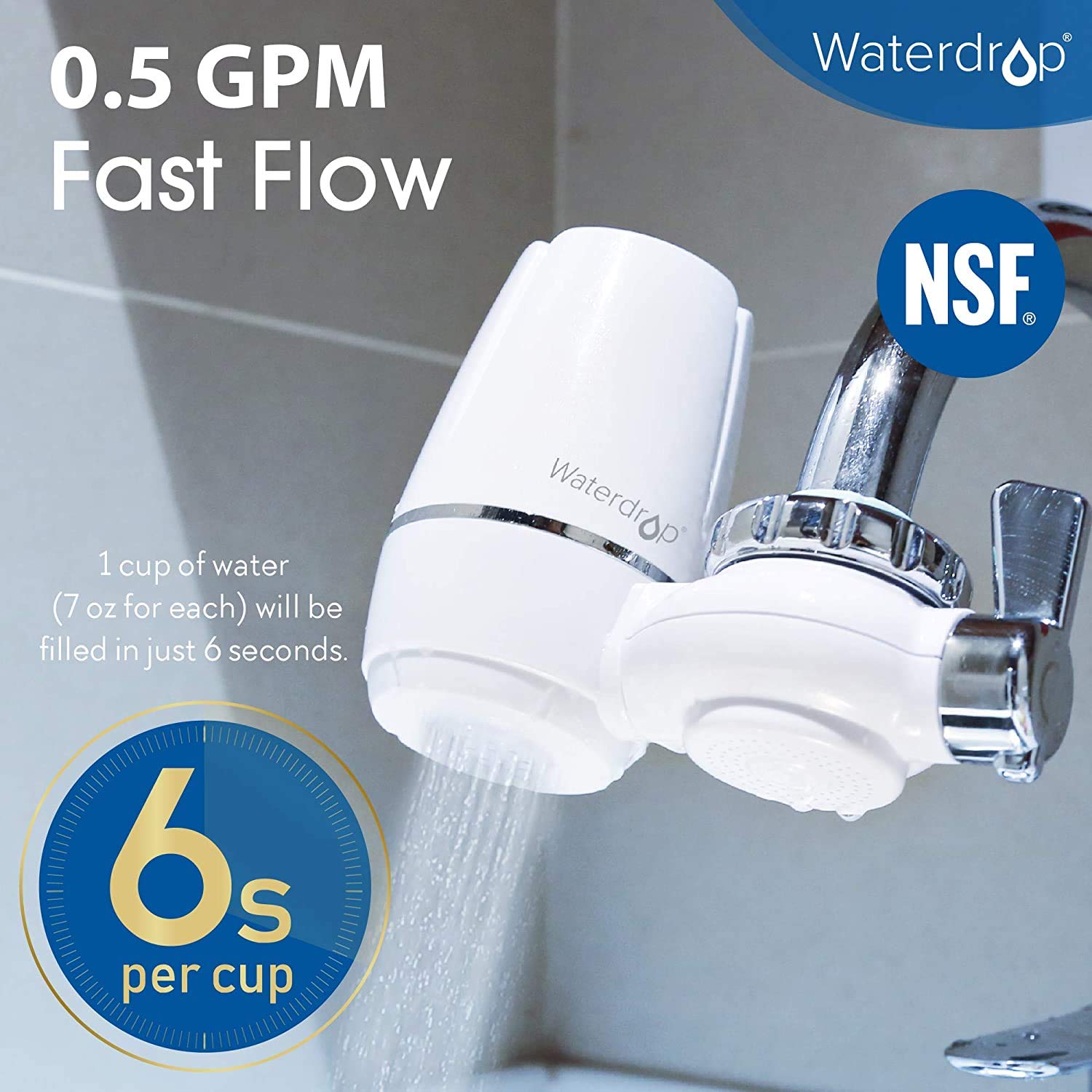 320-Gallon Long-Lasting Water Faucet Filtration System, Faucet Water Filter, Tap Water Filter, Removes Chlorine, Metals & Sediments - Fits Standard Faucets (1 Filter Included), by Waterdrop: Industrial & Scientific