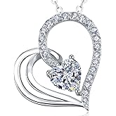 JACUPO Double Birthstone Heart Necklace 0.8CT Dual-Gemstone S925 Sterling Silver Plated White Gold Engraved I Love You Perfect Anniversary/Valentine's Day Gift for Wife/Girlfriend/Mom/Daughter