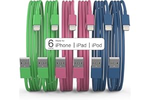 QIRUOZ 6Pack(3/3/6/6/6/10 FT) Original [Apple MFi Certified] iPhone Charger Fast Charging Lightning Cable iPhone Charger Cord for iPhone 14/13/12/11 Pro Max/XS MAX/XR/XS iPad AirPods-Green and Pink and Blue