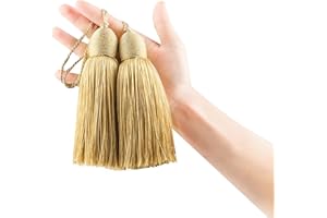 Fenghuangwu 2pcs Tassel Charms Polyester Key Tassels with Loop,DIY Handmade Craft Accessories of Home and Furniture Decoration (Gold)