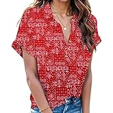 Zeagoo Womens Boho Linen Cotton Button Down Shirt Loose Short Sleeve Collared Office Casual Shirt Blouse with Pocket