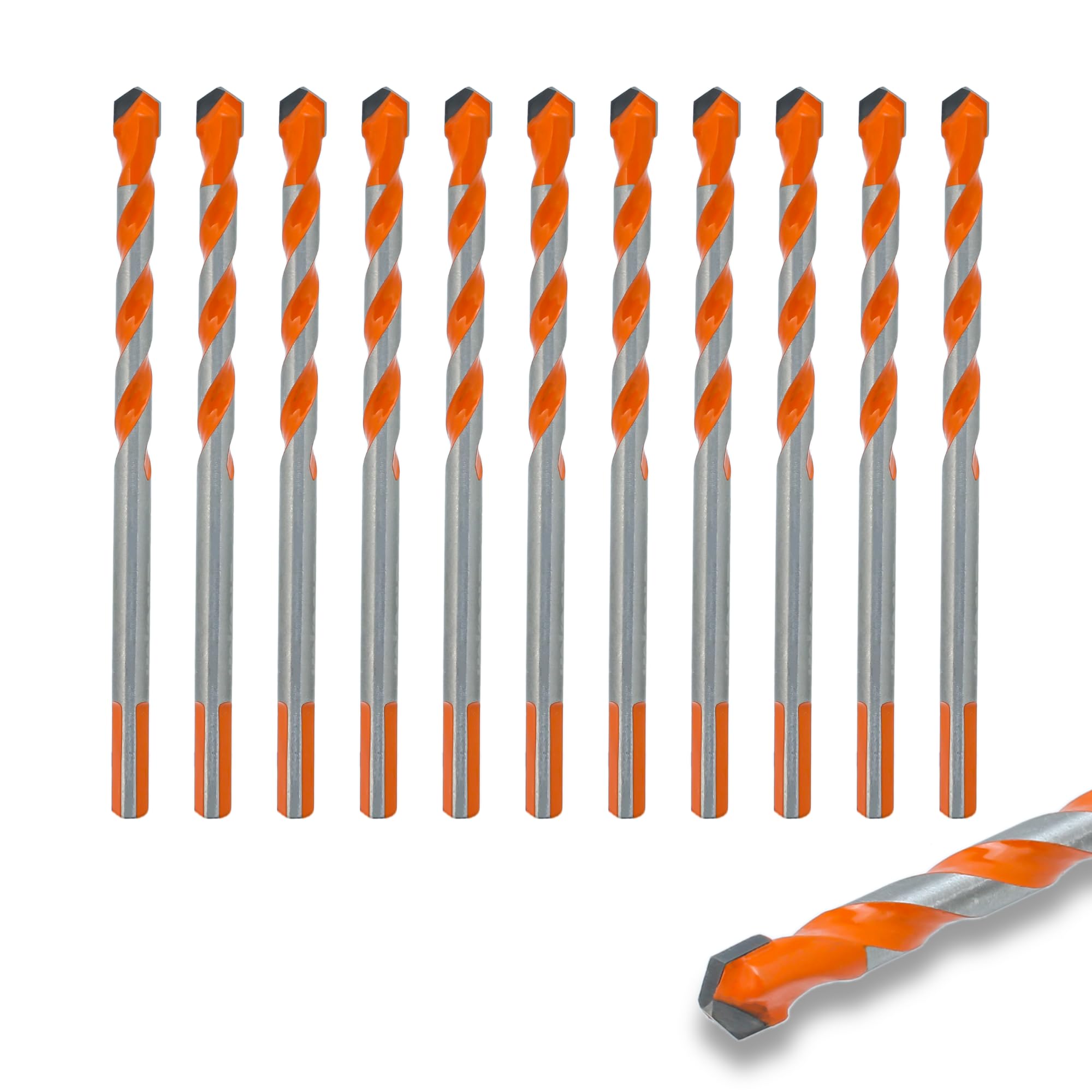 Masonry Drill Bit Set for Metal Steel Porcelain Ceramic Tile Concrete Brick Plastic Wood, Multi-Material 6mm Drill Bits Set, Tungsten Carbide Tipped, with Durable Storage (6mm x 10PCS)