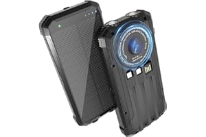 NUYNIX Solar Power Bank 20000mAh, Wireless Charger with 15W Fast Charging, 3 Data Cables, USB-C Output, Dual Flashlights, Portable Outdoor Battery Pack for iPhone, Samsung, and More, for Camping, Emergency