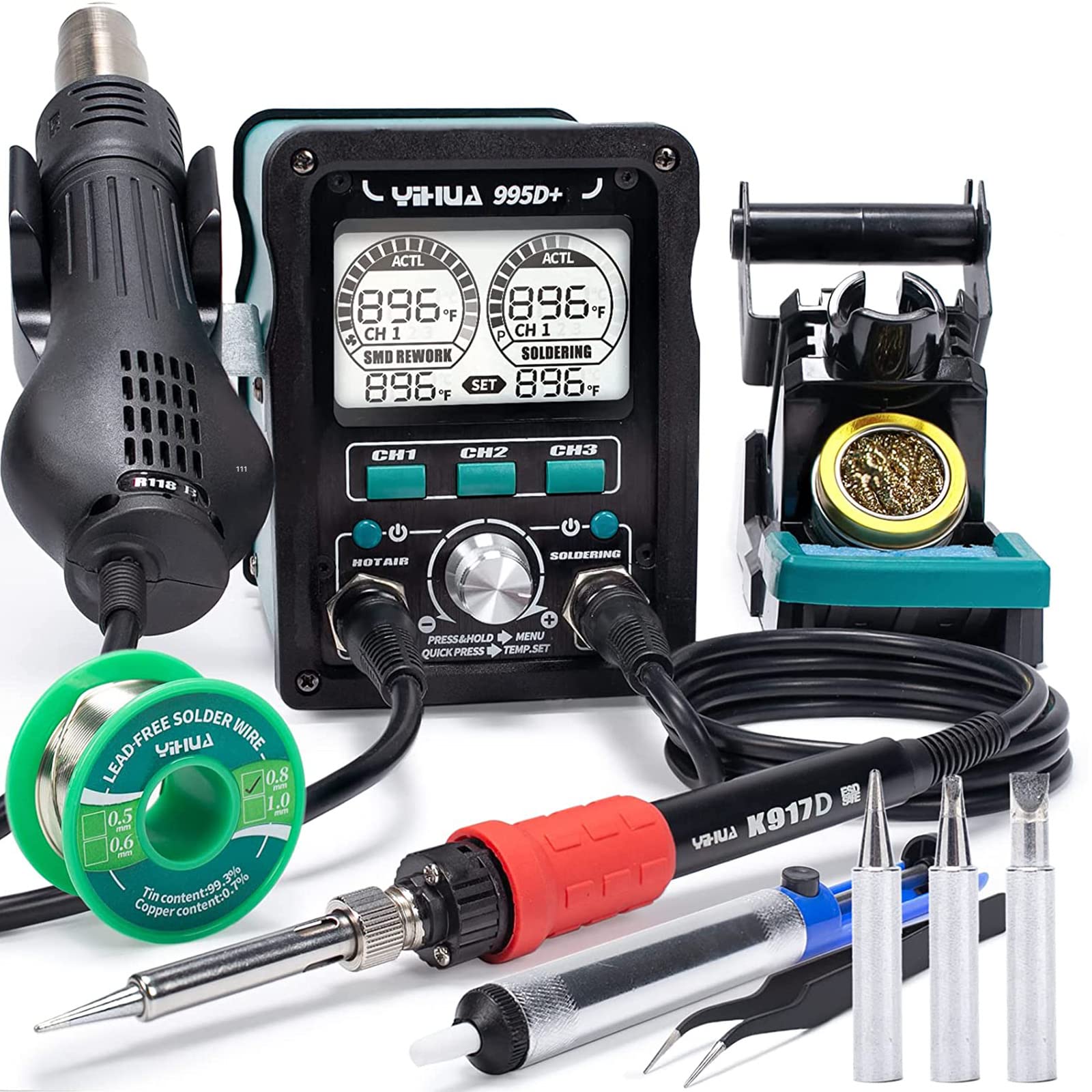 Photo 1 of YIHUA 995D+ EVO Soldering Hot Air Station Kit 2-IN-1 110W Soldering Iron with LCD Display, Power Meter, Preset Channels, Sleep Mode, °C-°F Conversion, Automatic Shutdown Functions