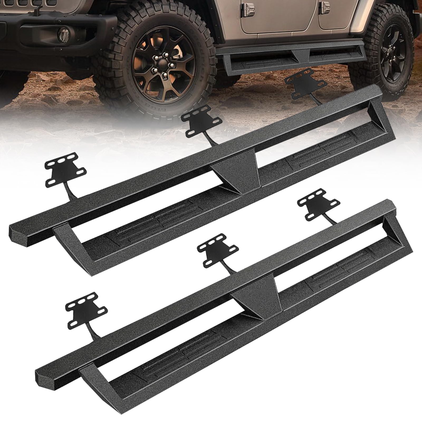 Photo 1 of ADTOPI Running Board Steel Side Step Compatible with Jeep Wrangler JL 4 Door 2018-2024, Heavy-Duty Carbon Steel Step Pedal Black Powder Coated Nerf Bars