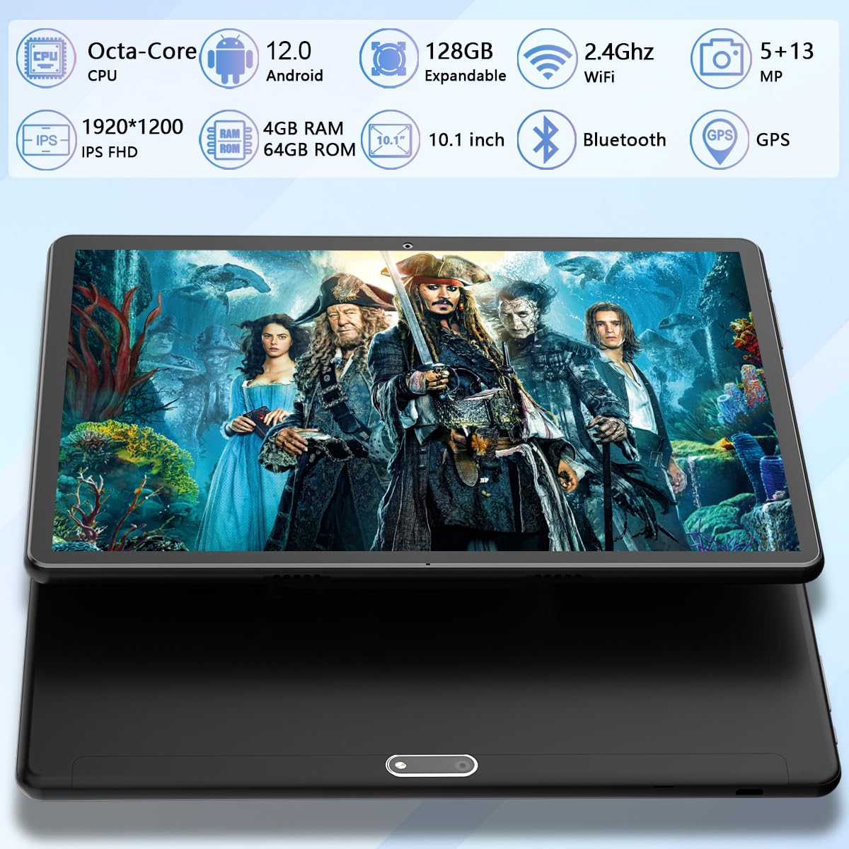 Tablet 10.1 inch Android Tablet 2025 Latest Update Octa-Core Processor with 64GB Storage, Dual 13MP+5MP Camera, WiFi, Bluetooth, GPS, 512GB Expand Support, IPS Full HD Display (Black)