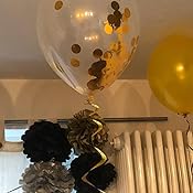 Happy Birthday Deko Set Schwarz-Gold - Girlande, 6 Pompoms, 16 Luftballons, Banner