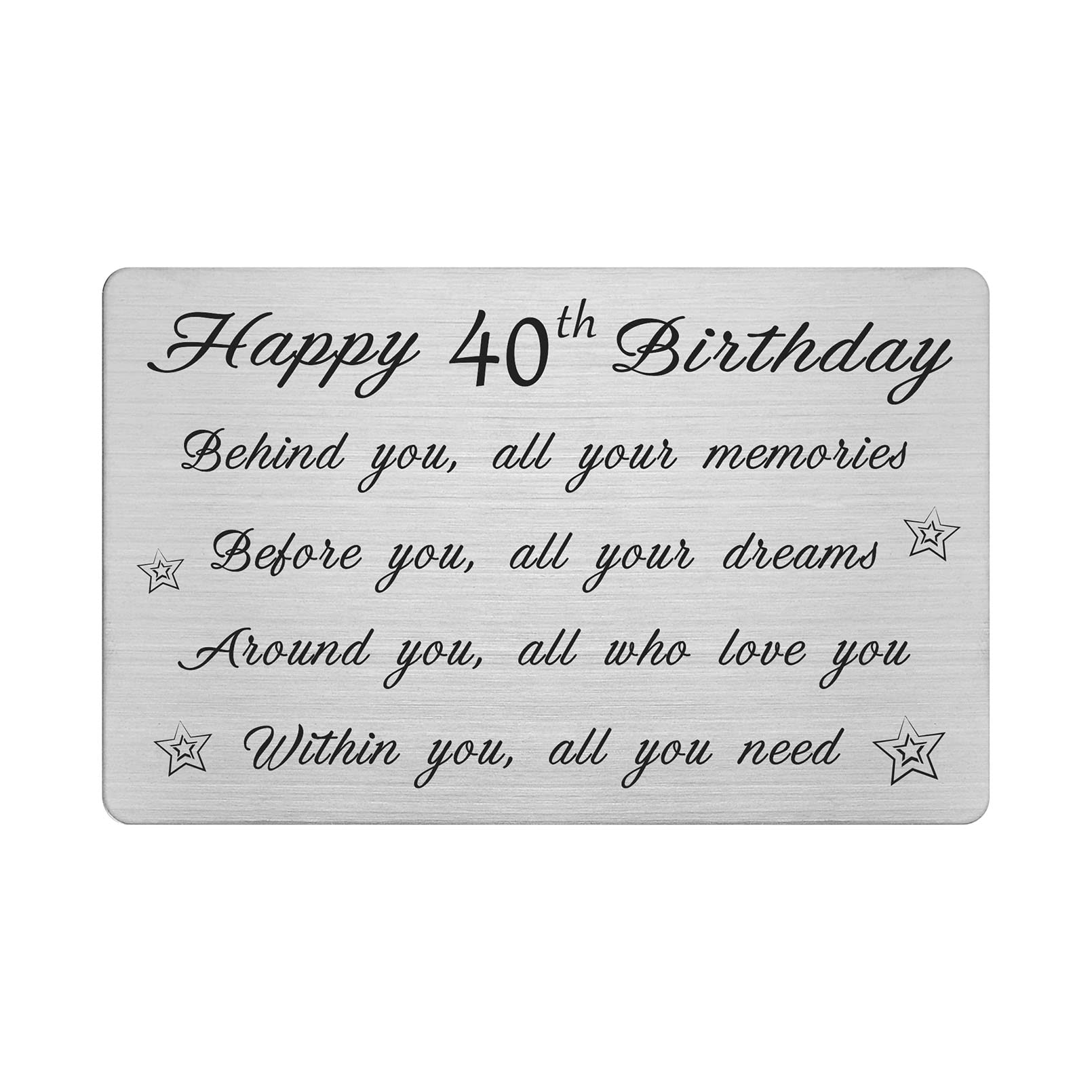 FALOGI Happy 40th Birthday Card - Behind You All Your Memories - 40 Year Old Birthday Gifts for Men Women, for Him Her, Personalised Engraved Wallet Card