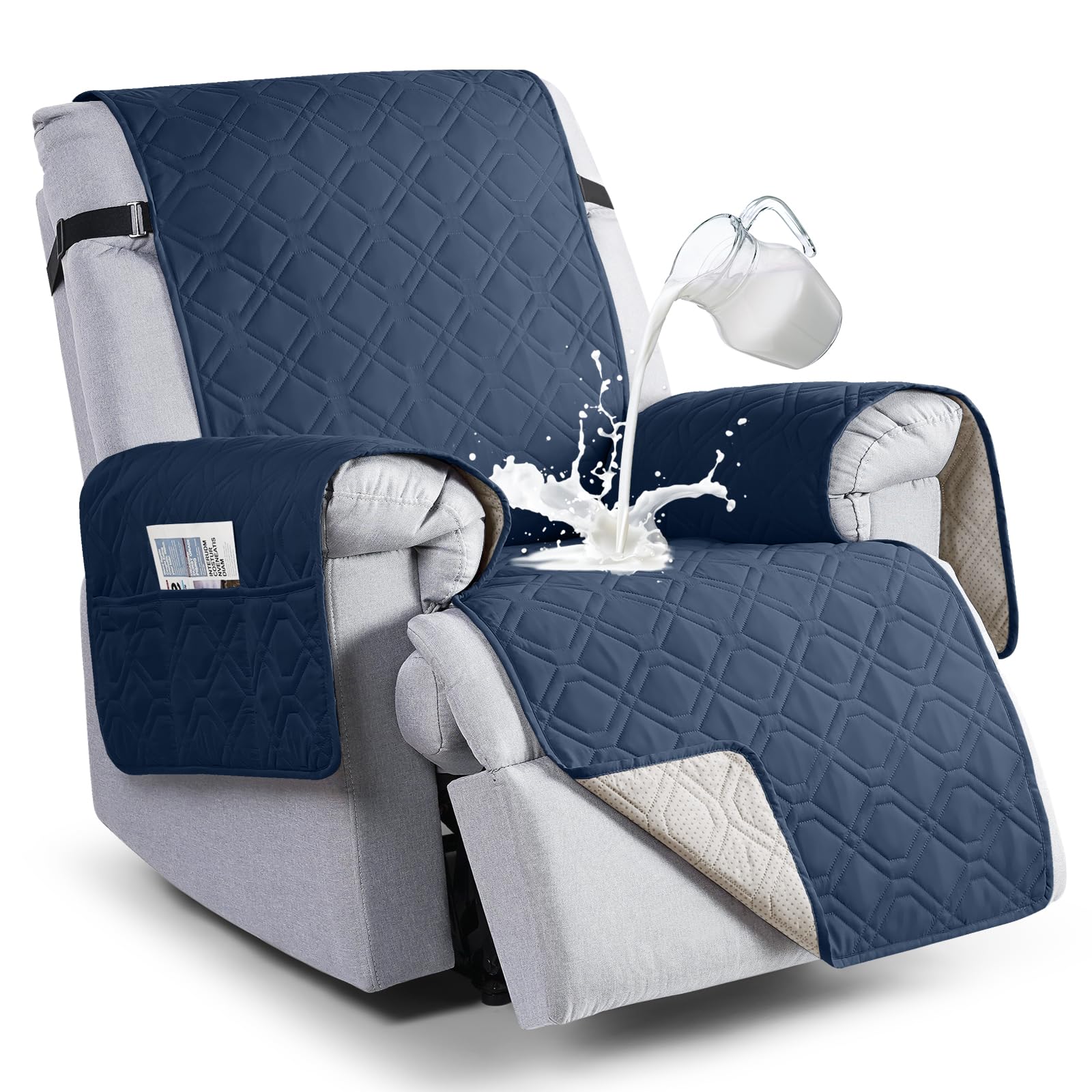 Photo 1 of VANSOFY 100% Waterproof Recliner Chair Covers, Recliner Cover Non-Slip Dog Chair Cover Furniture Protector Washable Slipcover with Pocket, Elastic Straps for Pets, Dogs(Navy Blue, 23.6")