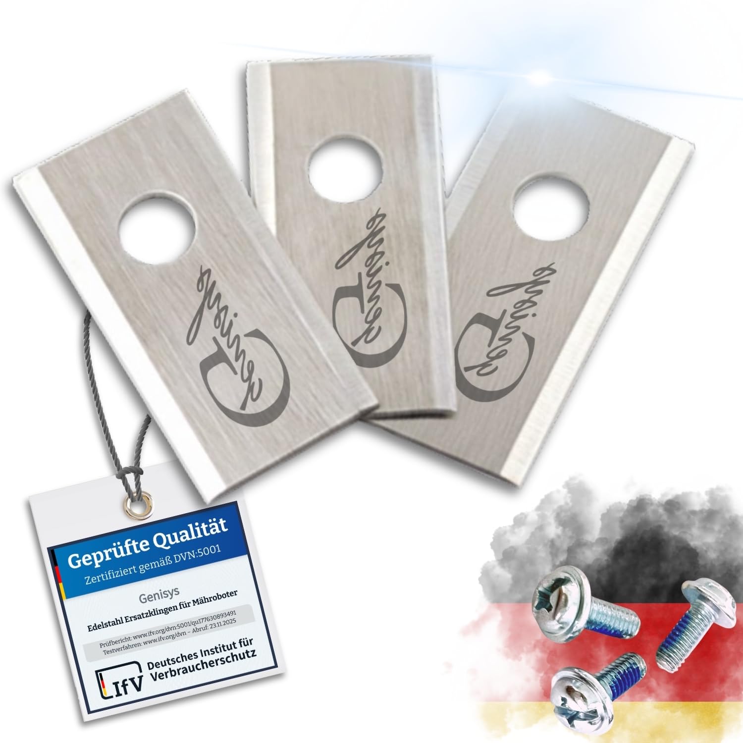 G greengrass tools Replacement blades compatible with Worx Landroid, Ecovacs GOAT, Einhell, LandXCape, Practixx, Scheppach, Kress robotic lawnmower - LongLife 1-hole break-safe DIN tested, 18x steel