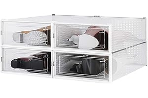 PARANTA 4-Piece Boot and Shoe Storage Box, Stackable Clear Plastic Shoe Box, Space-Saving Shoe Organizer for Boots, Sneakers, and High Heels, Clear