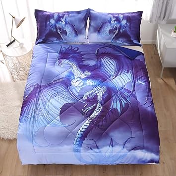 Buy Blue Dragon And Magic Ball 3 Piece Comforter Sets 3d Printed Space Themed All Season Down Alternative Quilted Duvet Reversible Design Includes 1 Comforter 2 Pillow Shams Dragon Full