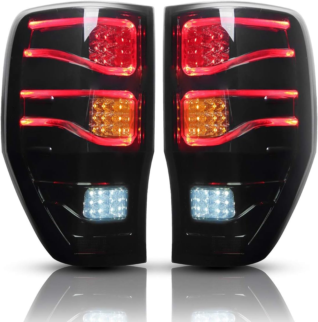 yise-N036 2Pcs Smoked Auto Car LED Rear Tail Lights Brake Lamps for Ford Ranger 2012-2018 ABS Light Size Approx 27x43cm