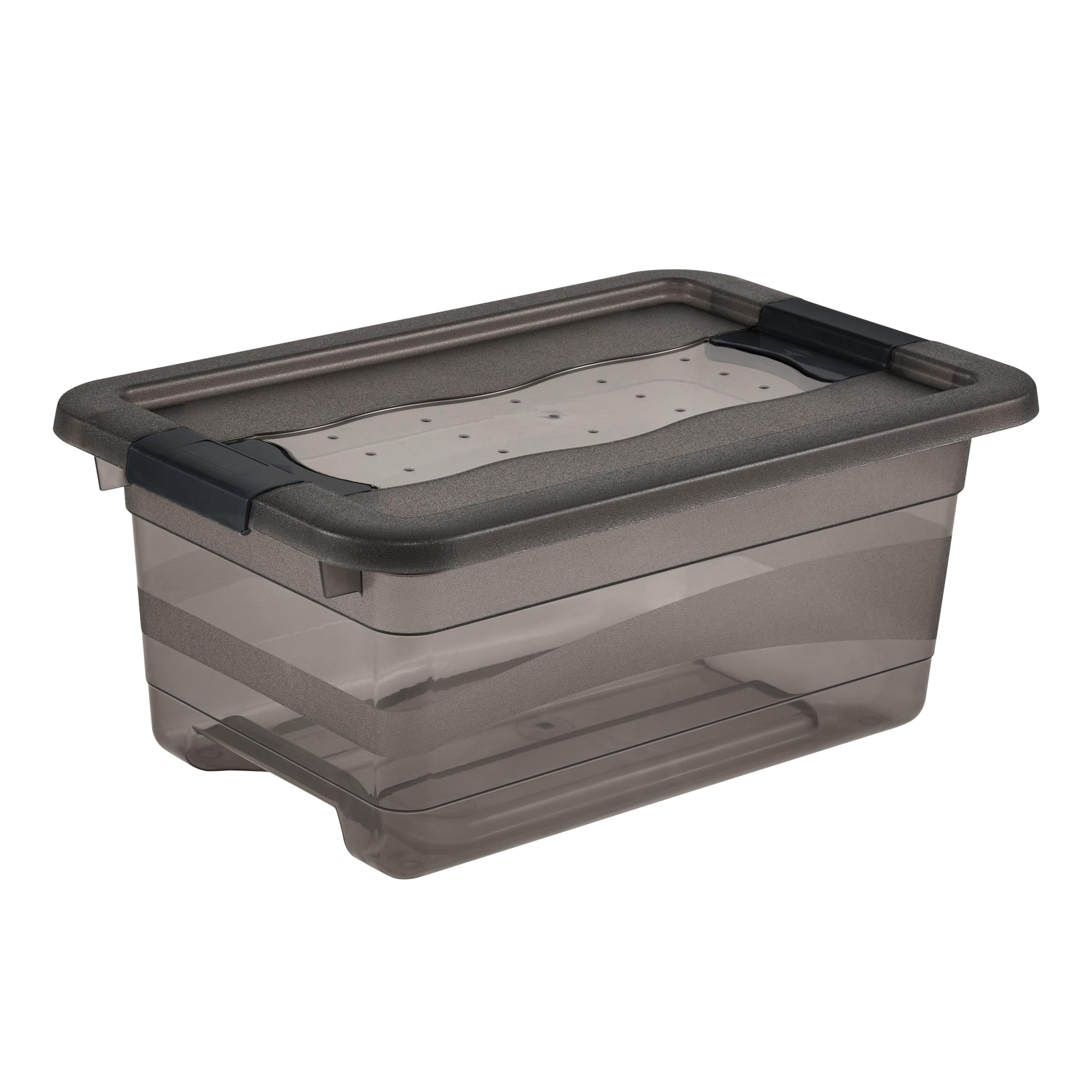 keeeper Storage Box with Lid and Sliding Closing Mechanism, 4 L, Transparent, Crystal Grey