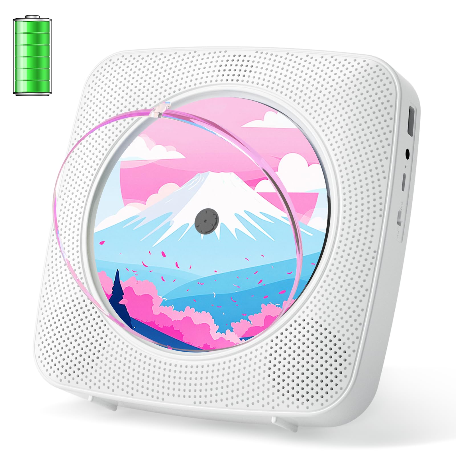 Gueray cdプレーヤー 卓上＆壁掛け式 Bluetooth受信/送信 1800mah充電池内蔵 HiFiスピーカー内蔵 CDプレイヤー 多機能 FM/USBなどに対応 操作簡単 リピート/A-Bリピート再生 mp3対応 イヤホン対応 CDラジカセ 防塵カバー搭載 リモコン付き 音楽再生/語学学習/胎児教育 日本語説明書付き ホワイト商品画像