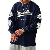 GORGLITTER Men's Loose Fit Letter Graphic Drop Shoulder T-Shirt Oversized Casual Long Sleeve Trendy Tee Tops