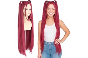 morvally 39 Inches Long Red Wig with 2 Ponytails for Women - Anime Cosplay Wigs for Womens Halloween Costume Party (Red, Adults)