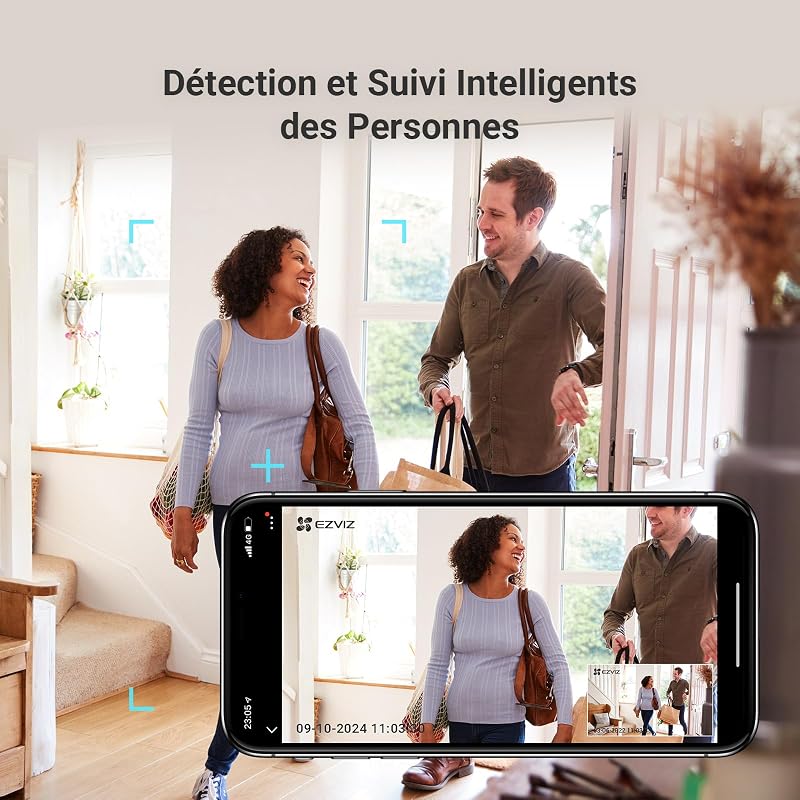 CP1 Pro 2K Caméra Surveillance WiFi Intérieure, Camera Bébé WiFi 2.4Ghz Pan/Tilt à 360 °, Vision Nocturne Intelligente, Suivi Auto, Audio Bidirectionnel, Mode Veille, Compatible avec Alexa