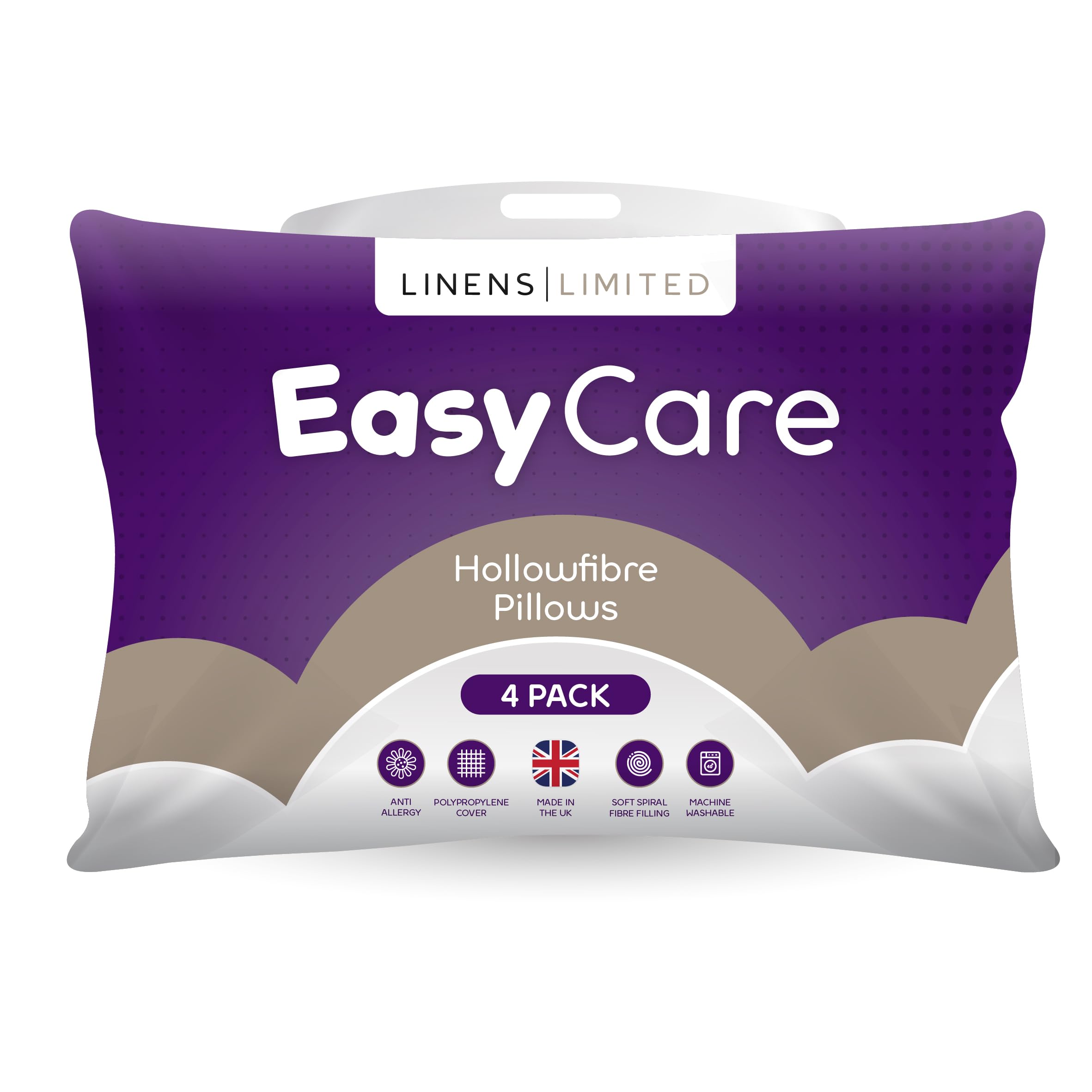 Linens Limited - Soft Pillows 4 Pack, Made in the UK, Easy Care, Soft and Firm with Orthopedic Support, Hypoallergenic Polypropylene Hollowfibre, Machine Washable (White)