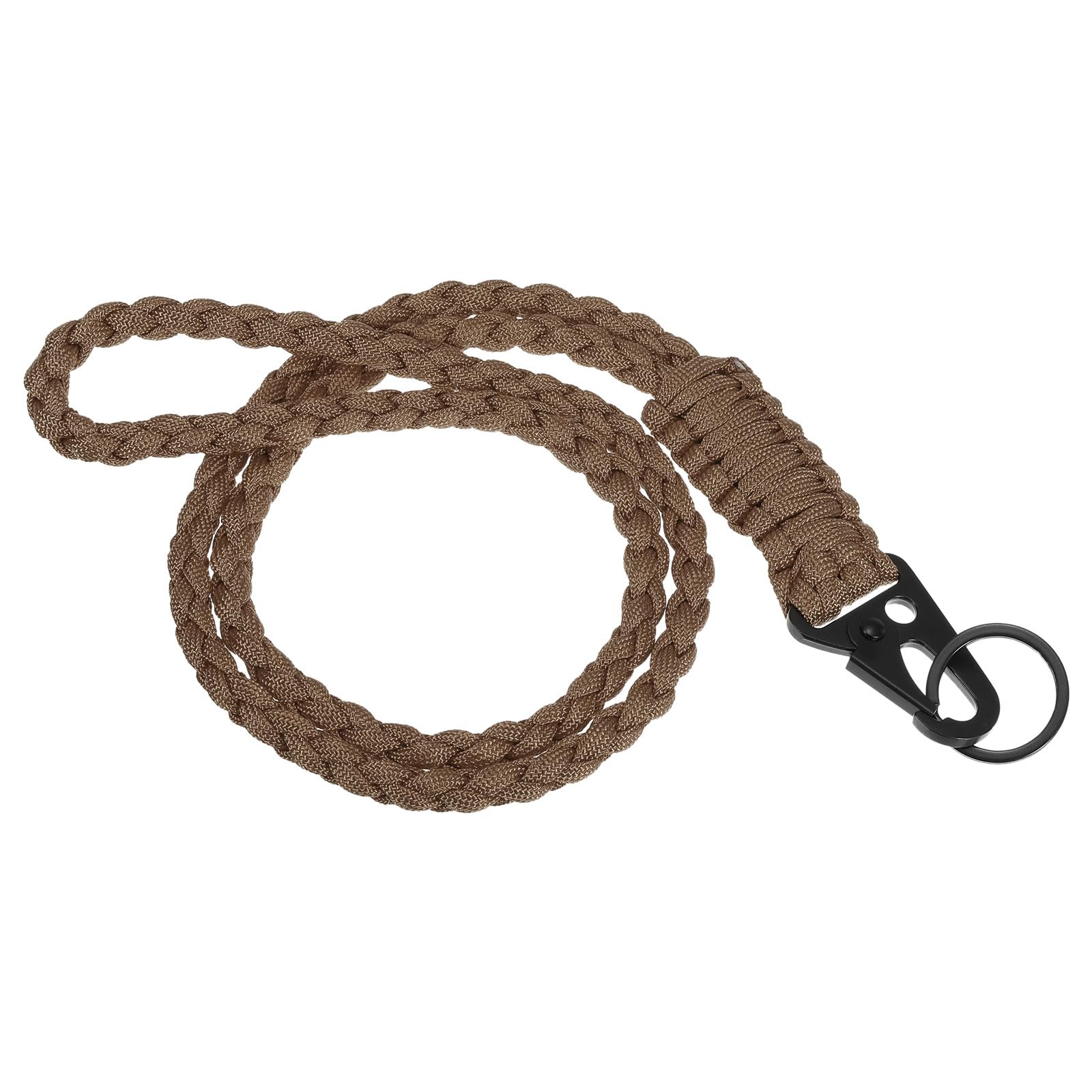 PATIKIL 21.7 Inch Paracord Neck Lanyard Keychain, Braided Strong Lanyard with Hook Clip and Key Ring for Outdoor Activities, Brown