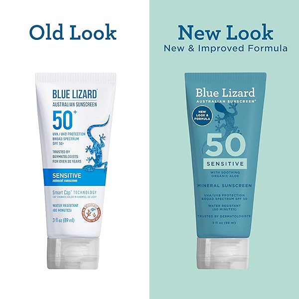 BLUE LIZARD SENSITIVE MINERAL SUNSCREEN WITH ZINC OXIDE, SPF 50+, WATER RESISTANT, UVA/UVB PROTECTION WITH SMART CAP TECHNOLOGY – FRAGRANCE FREE, 3 OZ. TUBE
