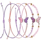 Alpinleux 4 Pcs Friendship Bracelets for 2, Matching Bracelets for Best Friends, Best Friend Bracelet, Adjustable Friendship Bracelet, Butterfly Bracelets for Women, Couple, Friend