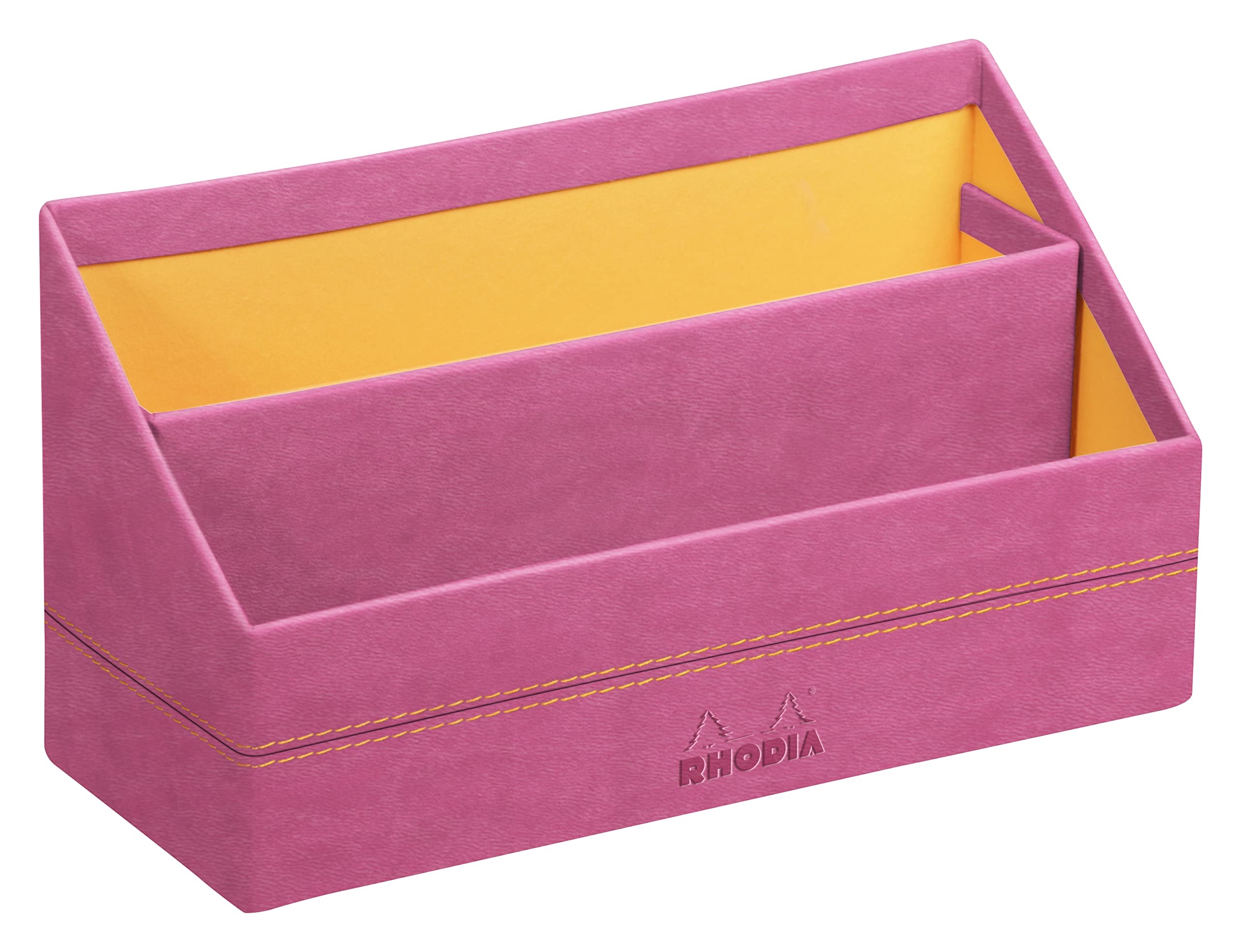 RHODIA 194613C - Mail Holder Fuchsia - 25x10x31 cm - Orange Saddle Stitching - Faux Leather Exterior - Home Office Collection Rhodiarama - Office Organization & Designer Storage