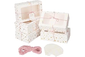Zzrywuty 24 PCS Christmas Cookie Boxes for Gift Giving Golden Star White Bakery Boxes with Window,Christmas Treat Boxes for Pastry Dessert Cupcakes Mini Cake Pie Candy Donut,Baking Goods Packing Box