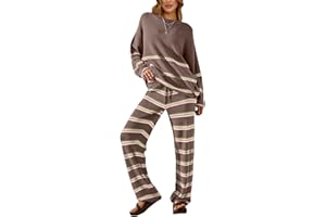 AGSEEM 2 Piece Outfits for Women 2024 Winter Fashion Oversized Striped Sets Cozy Loungewear Knit Clothes