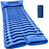 FUN PAC Camping Sleeping Pad with Pillow Built-in Foot Pump Inflatable Sleeping Mat Compact for Camping Backpacking Hiking Traveling - Blue
