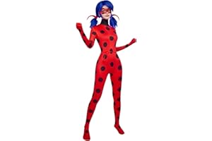 Micotaku Women Miraculous Ladybug Official Licensed Cosplay Set Classic Screen Printing Jumpsuit with Eye Mask and Yoyo Bag