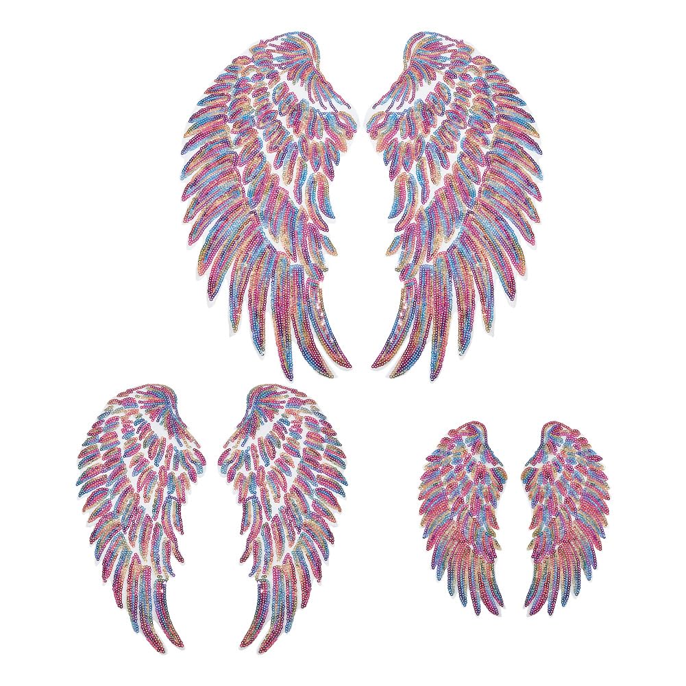 GOMAKERER 3 Pairs Wing Sequin Cloth Patches, Fuchsia Angel Wing Appliques Glitter Sewing Costume Decoration Embroidered Motif for DIY Clothes