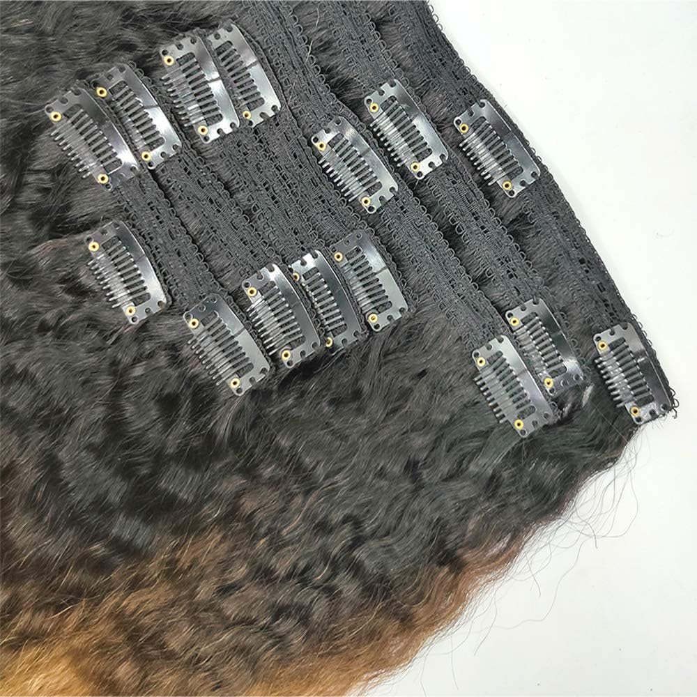 Brazilian ombre 1B/4/27 color Yaki kinky straight Clip In Hair Extensions 7pcs 120g/pck Italian Yaki Clip In Hair Extensions Brazilian Virgin Human Hair Clip Ins (18inch, ombre 1b/4/27 clip in)