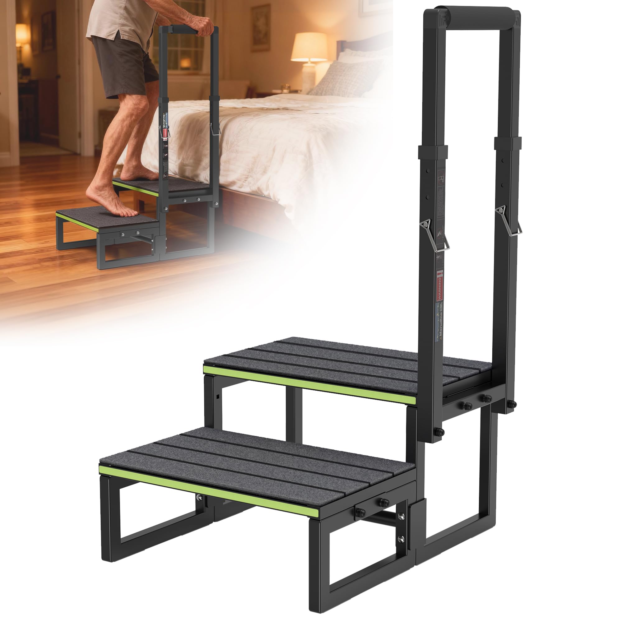 Photo 1 of 2 Step Stool with Handle for Elderly,Bed Steps for High Beds for Adults,Seniors,Heavy Duty Step Stool with Adjustable Handrail/Removable Cover/Glow Strip for Bathtub,Kitchen,RV