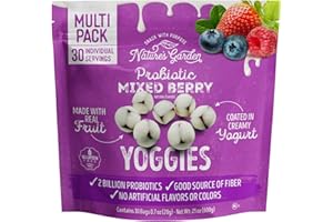 Nature's Garden Probiotic Mixed Berry Yoggies, 21oz (30 x 0.7oz) - Yogurt Covered Fruit Snack, High Fiber, Real Fruit Pieces, Fruit Snack Packs for Adults & Kids