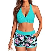 Bikini with Shorts for Women - Halter Two Piece Swimsuits High Waisted Bathing Suits with Pocket 2026 Boyshorts Swimwear