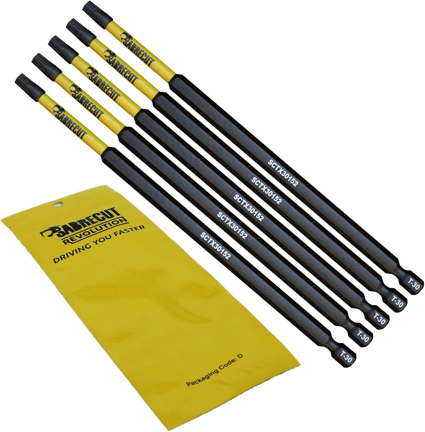 5 x SabreCut SCTX30152_5 152mm T30 TX30 Magnetic Impact Screwdriver Driver Bits Set Torx Heavy Duty, 1/4 inches