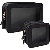 Clear Makeup Bag Set for Women Portable Clear Makeup Bag Cute Waterproof Travel Cosmetic Bag Travel Essentials Car Accessories for Women Men(Black, Standard + Mini)