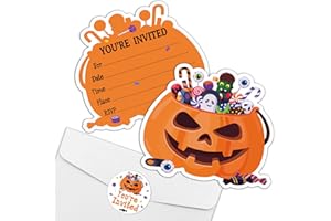 REWIDPARTY Pumpkin Themed Party Invitation Cards with Envelopes & Stickers（Set of 15） Shaped Fill-in Invitations Halloween Party Supplies Decorations Party Celebration Cards for Kids Teens Adults