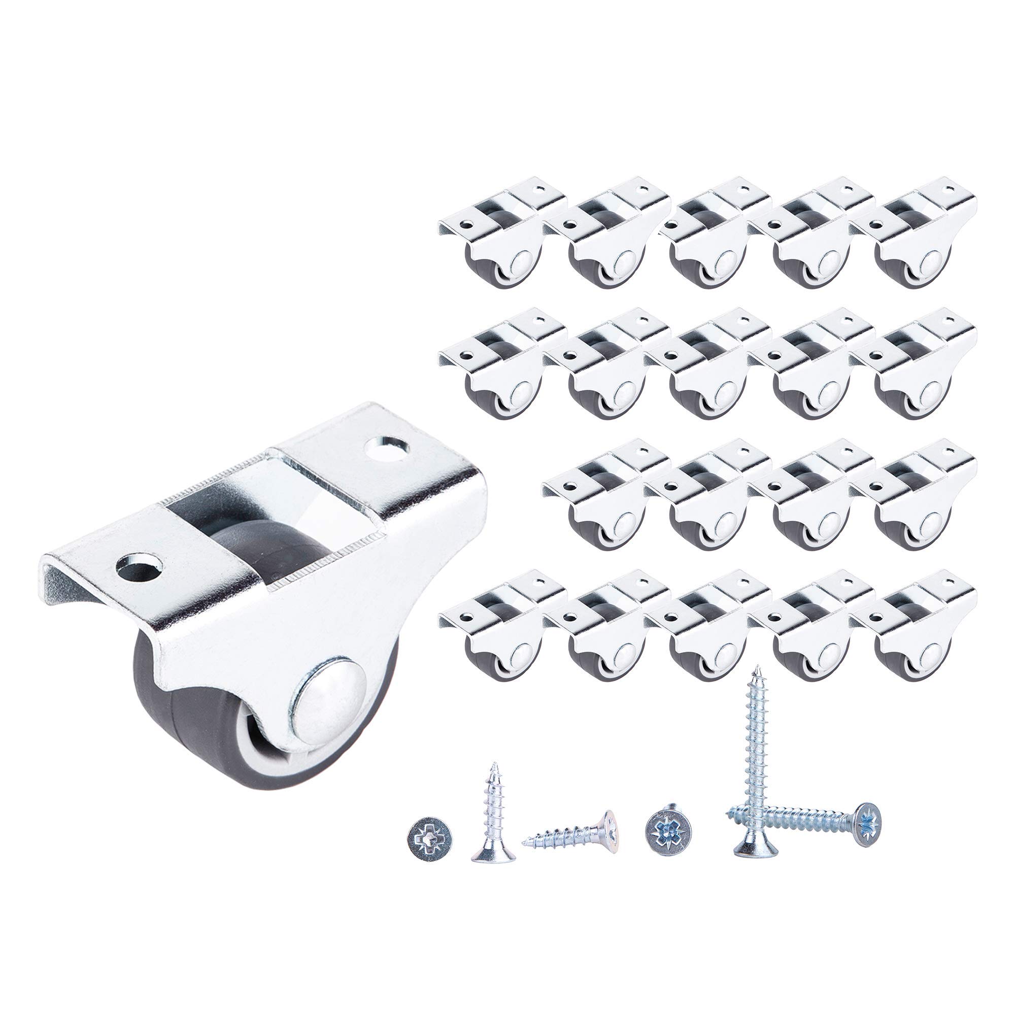 (Pack of 20) 25 mm Small Wheel Castors Rubber Wheels Fixed Casters Heavy Duty Castors Non-Swivel Wheel Furniture Wheels Casters with Mounting Plates Screws Included (20)