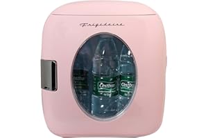 Frigidaire EFMIS462 Retro 12-Can Mini Personal Fridge Portable Cooler for Car, Office, Bedroom, Dorm Room, or Cabin, 11.22"D x 12.6"W x 12.6"H, Pink