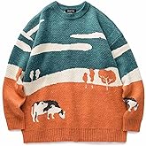 Vamtac Mens Oversized Sweater Vintage Graphic Pullover Crewneck Knit Jumper Y2K Unisex Streetwear 2025 Fall Tops