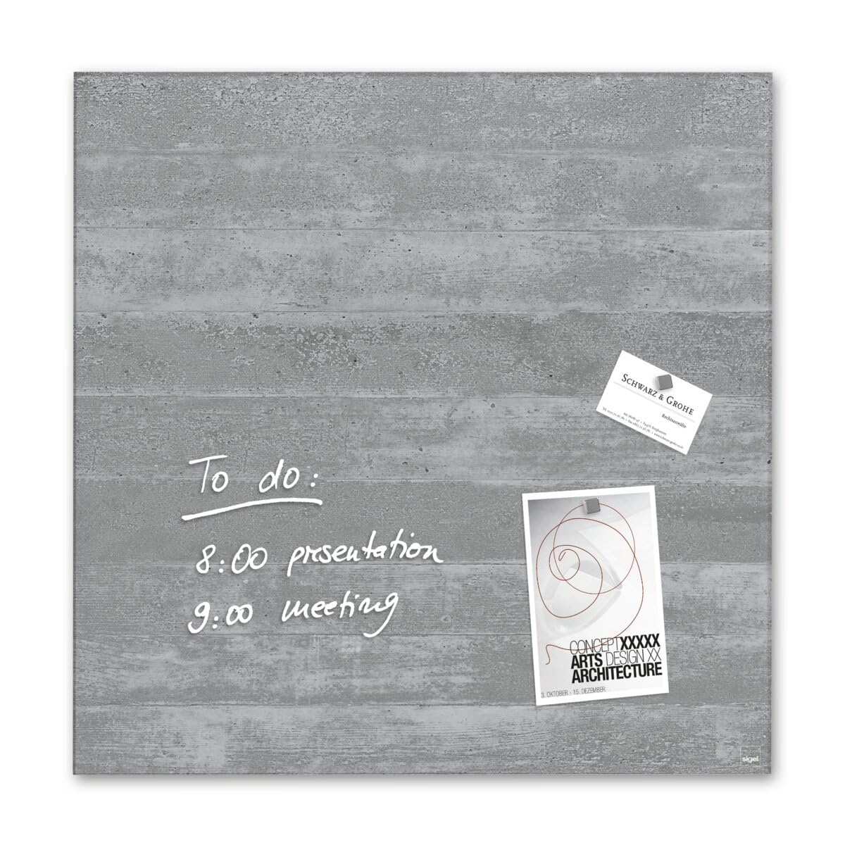 SIGEL GL168 Premium Glass magnetic Board, glossy surface, 48 x 48 cm, easy mounting, Grey - Artverum