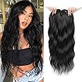 Hair Toppers for Women 20inch Wavy Hair Toppers for Women Toppers Hair Pieces for Women with Thinning Hair Ombre Highlight Synthetic Wig Clip In Hair Topper Wiglets with Fringe Bang Add Hair Volume