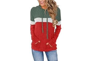 MixShe Women’s Color Block Knit Hoodie – Casual Long Sleeve Pullover Sweater Tops with Pocket