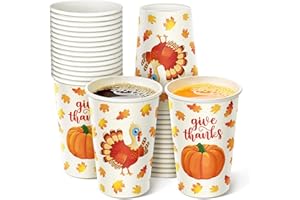 CIOEY Thanksgiving Disposable Paper Cups 12 oz, Turkey Pumpkin Maple Leaves Paper Cups, Autumn Fall Table Decorations Cups for Hot/Cold Drinks, Holiday Thanksgiving Dinner Party Supplies 30 Pack