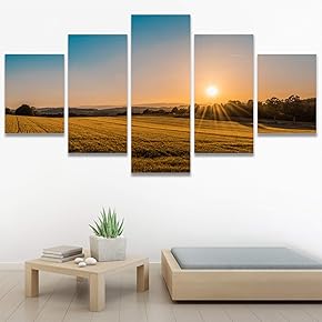 SIGNWIN 5 Panel Canvas Wall Art Cityscape Sunset...