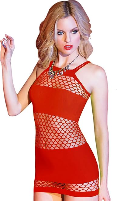 red fishnet dress